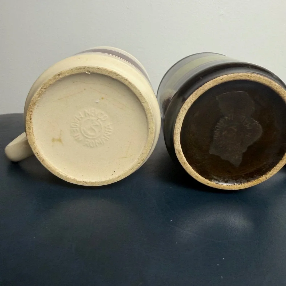 Mid century striped retro coffee mugs set of 2 Made in Romania